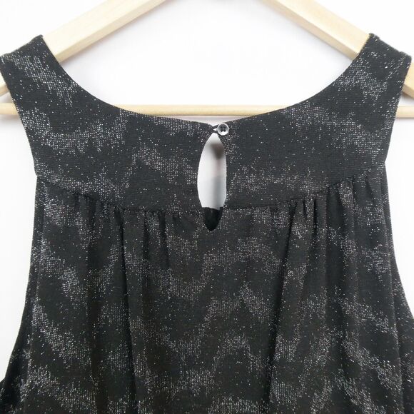 Anthropologie Shimmer Carly Bubble Hem Blouse Sz L Black Silver Metallic Zig Zag - Picture 8 of 12